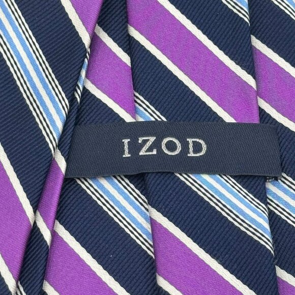 Izod Purple & Navy Striped 100% Silk Tie - Picture 4 of 5